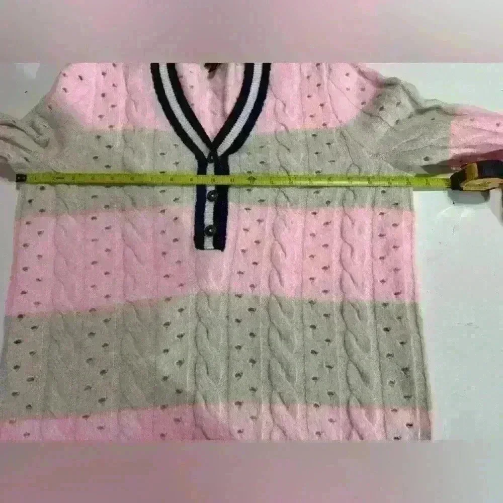 Plus 00 Torrid Vegan Cashmere Pullover Henley Striped Sweater Pink Navy Beige - Picture 4 of 5